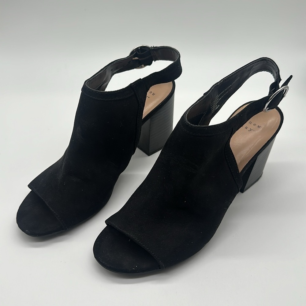 A New Day Rhea Open Toe Block Heels Black Faux Suede Size 11 - Picture 4 of 14